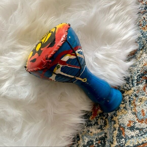 Handmade Tribal Ceramic Drum Safari Folk Art Painted Cotta Southwestern Decor - Picture 12 of 12